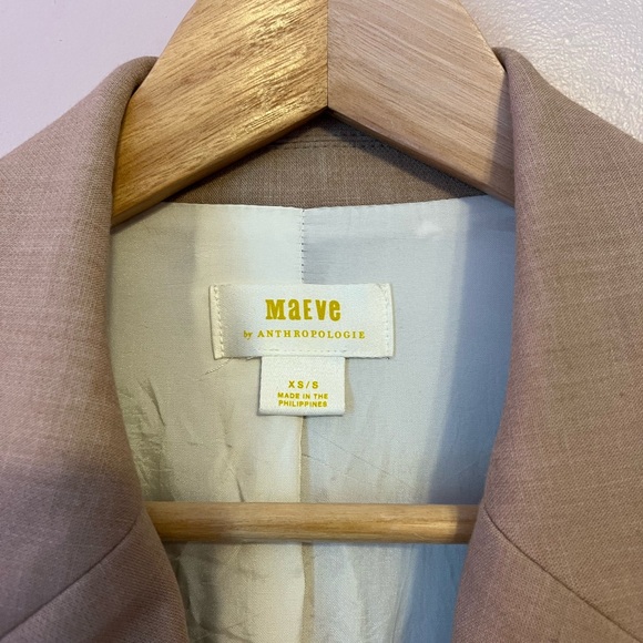 Anthropologie Maeve Oversized Blazer Jacket Pockets Menswear Neutral Beige XS/S - Picture 8 of 16